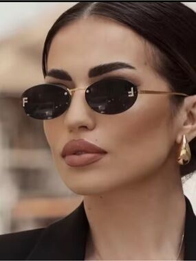 Oval Black Lens Sunglasses with Gold Frame